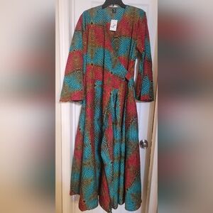 Aje Red and Teal Patterned Maxi Wrap Dress
